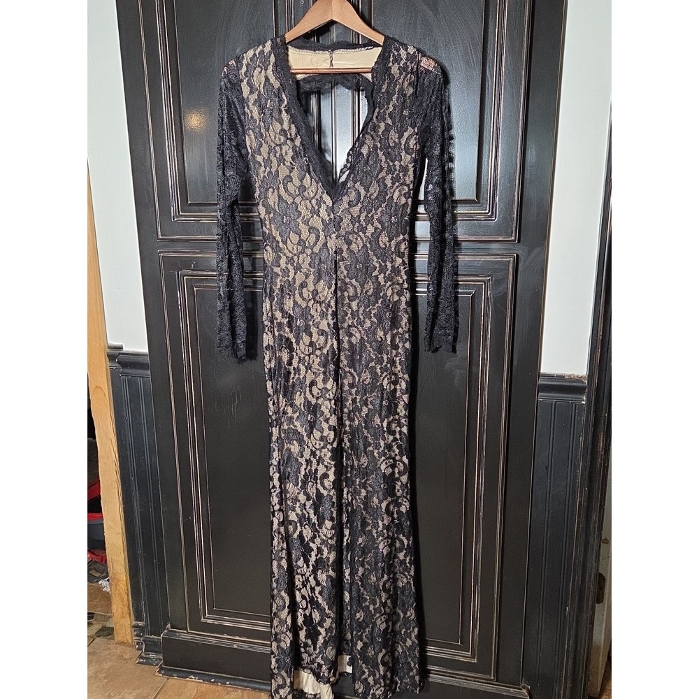 Lace Nude Evening Gown, Open Back, Medium,  Gothic,  Witchy, Sexy